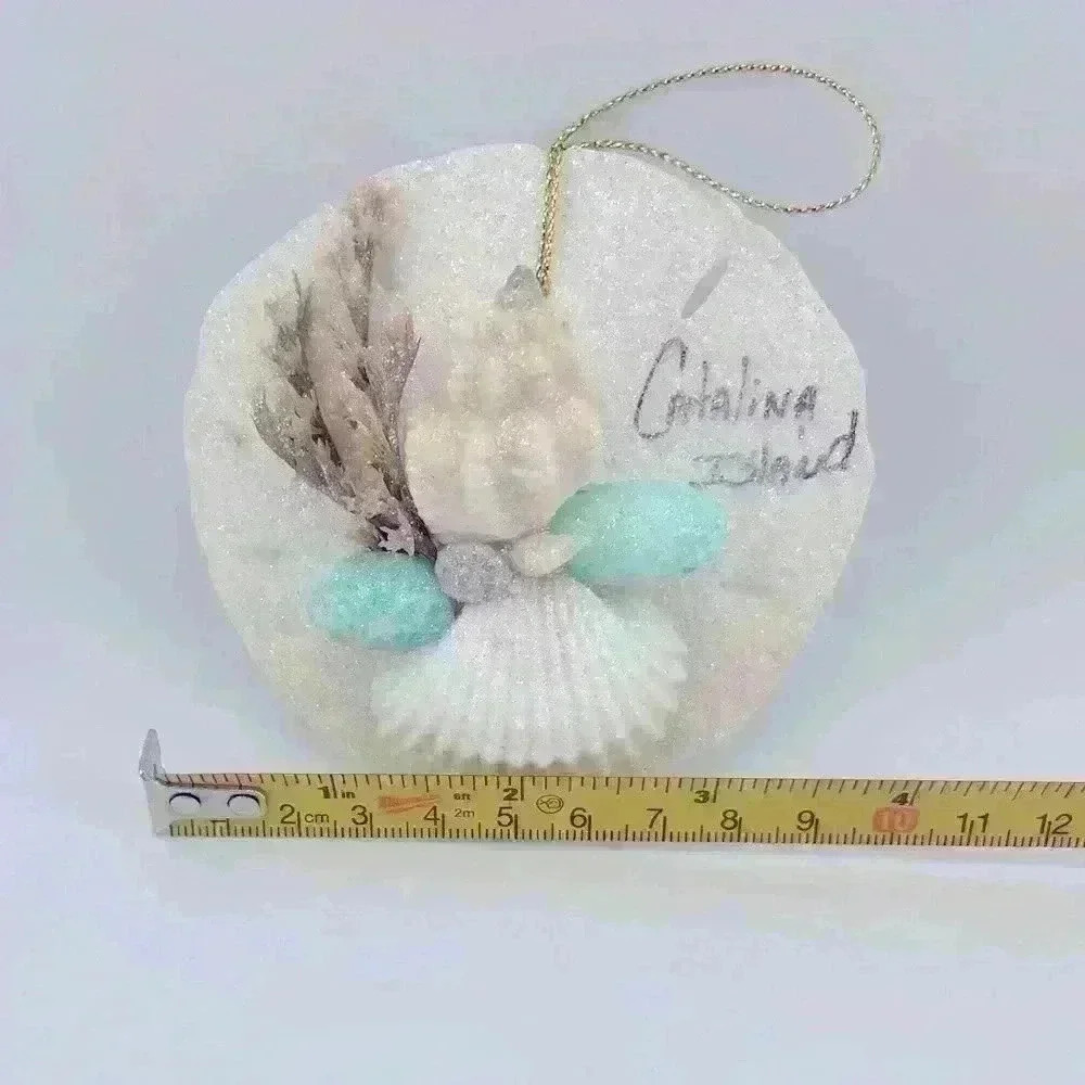 From Catalina Island sea shell Christmas ornament with teal color and glitter - Picture 5 of 7